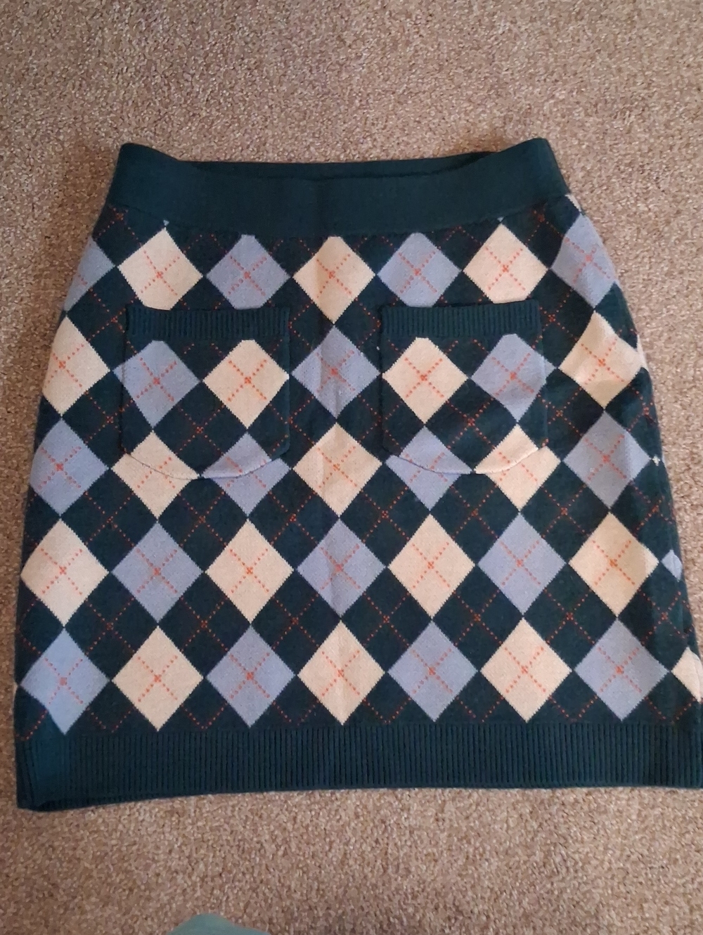 (S)P Free People Argyle Mini Skirt in  Green,blue,cream Diamond. (Flaw-snag)